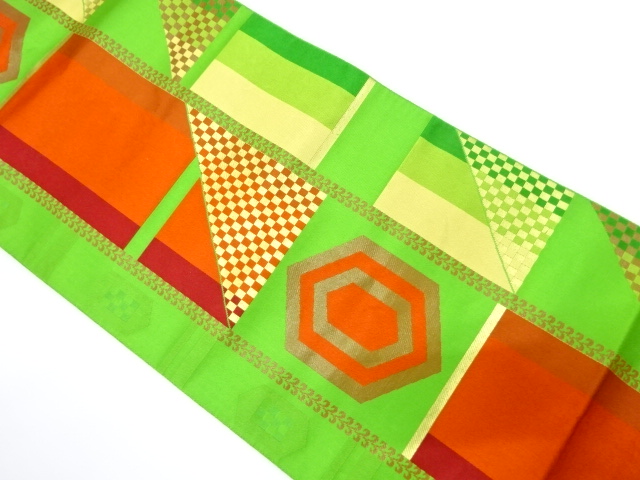 JAPANESE NAGOYA OBI / SILK / CHIKUZEN HAKATA / WOVEN GEOMETRIC & CLASSICAL PATTERN